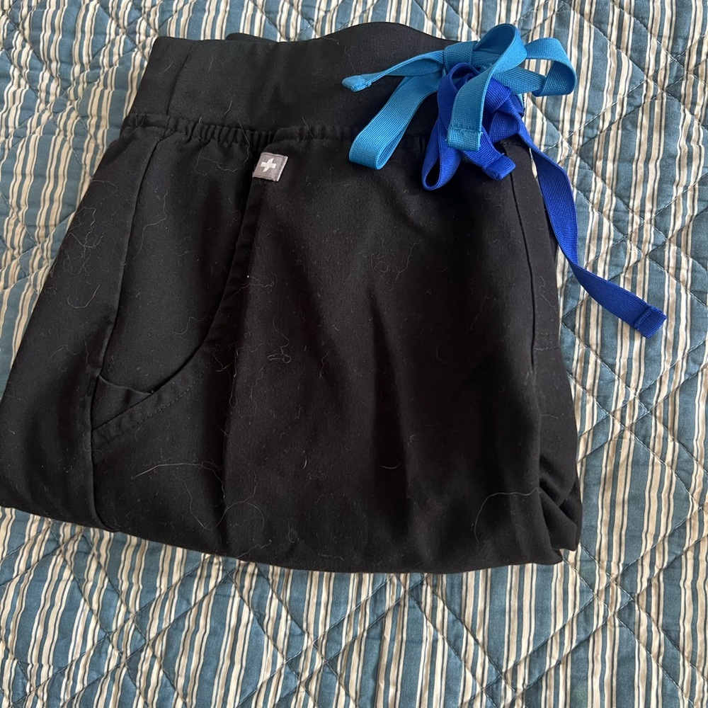 Figs Black Joggers with Blue Drawstring